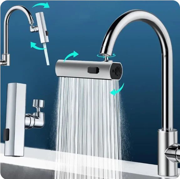 🚰 Extensor de Grifo 4 en 1 Tipo Cascada | Boquilla Giratoria 360° con Triple Chorro y Brazo Extensible